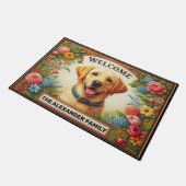 Blumiger Labrador Retriever Farbiger Border Hund Fußmatte (Schrägansicht)