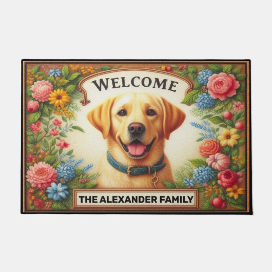 Blumiger Labrador Retriever Farbiger Border Hund Fußmatte (Vorderseite)
