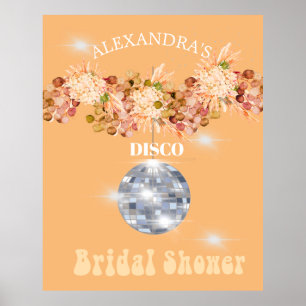 Blumiger orange Disco Ball Brautparty Poster