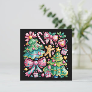 Blumiger Preppy-Weihnachtsbaum-Bogen Coquette Rosa Feiertagskarte