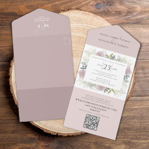 Blumiger QR-Code Elegante Online-RSVP in Rosé All In One Einladung