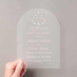 Blumiger Rahmen Hochzeitsmesse Religiöse Hochzeit Acryleinladungen