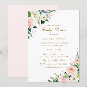 Blumiger Roségold-Hochzeit Baby Shower Einladung