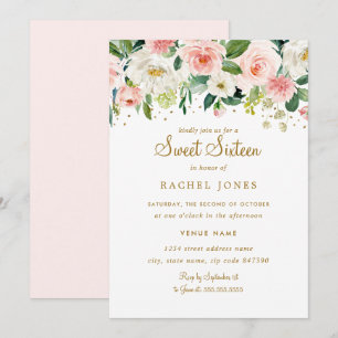 Blumiger Roségold Sweet Sixteen Einladung