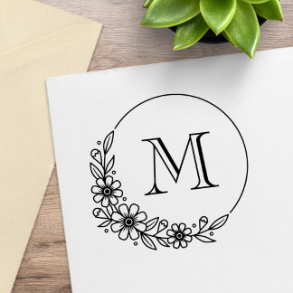Blumiger runder Rahmen personalisiertes Initialen- Gummistempel