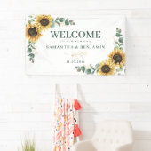 Blumiger Sonnenblumen-Eukalyptus-Script Hochzeitse Banner (Insitu)
