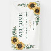 Blumiger Sonnenblumen-Eukalyptus-Script Hochzeitse Banner (Vertikal)