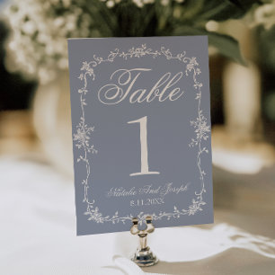 Blumiger staubblauer botanischer Hochzeitstisch Nu Einladung