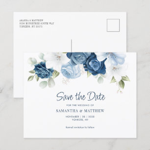 Blumiger staubblauer Hochzeit-Save-the-Date-Karten Postkarte