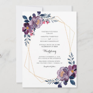 Blumiger Staubblauer Skript Geometrischer Hochzeit Einladung