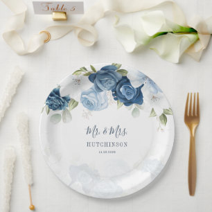 Blumiger staubiger Blau- und Grüner Hochzeitsempfa Pappteller