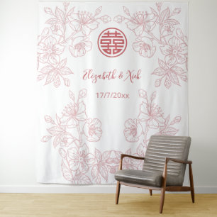 Blumiger Staubrosa Chinesischer Hochzeits Hintergr Wandteppich
