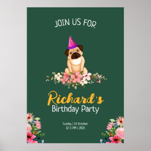 Blumiger Süßer Welpen Kindergeburtstag Poster