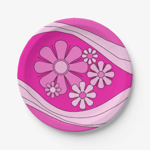 Blumiger Tagtraum Retro-Hot-Pink 60er-Jahre-Blumen Pappteller