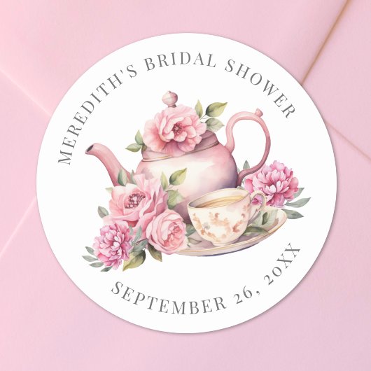 Blumiger Teebridal-Shower Runder Aufkleber