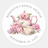 Blumiger Teebridal-Shower Runder Aufkleber (Vorderseite)