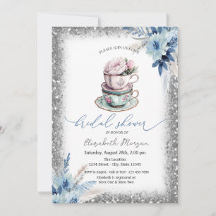 Blumiger Teetassen-Glitter-Rahmen Baby Shower Einladung