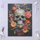 Blumiger Texturschädel in blauer Decoupage Seidenpapier (Basteln)