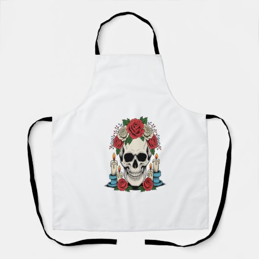 Blumiger Totenkopf mit Kerzen Halloween Schürze (Vorderseite)