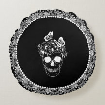 Blumiger Totenkopf Schwarz Weiß Spitze Halloween 