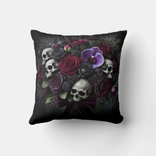 Blumiger Totenkopfstrauß Dunkle Gothic-Halloween Kissen