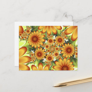 Blumiger Traum, moderne abstrakte Blumen-Fraktal-K Postkarte