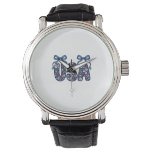 Blumiger USA-Bogen Patriotisches Vektordesign_1 Armbanduhr