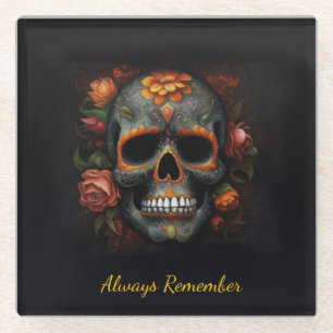 Blumiger Zuckerschädel Dia de los Muertos Calavera Glasuntersetzer
