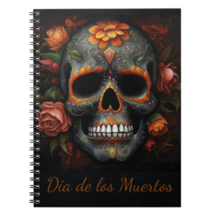 Blumiger Zuckerschädel Dia de los Muertos Calavera Notizblock