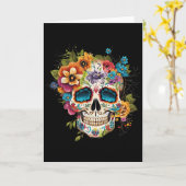 Blumiger Zuckerschädel Dia De Los Muertos Gothic T Karte (Gelbe Blume)