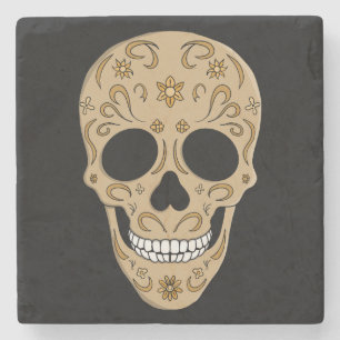 Blumiger Zuckerschädel Dia de los Muertos Steinuntersetzer