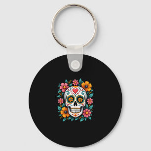 Blumiger Zuckerschädel Dia De Muertos Tag der Tote Schlüsselanhänger