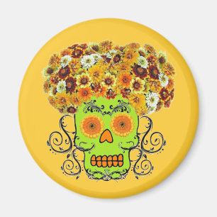 Blumiger Zuckerschädel Magnet