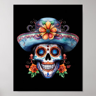 Blumiger Zuckerschädel Tag der Toten Dia De Muerto Poster