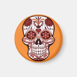 Blumiger Zuckerschädel Tag der Toten Kunst Orange Magnet