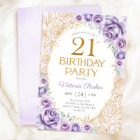 Blumiges 21. Geburtstags-Lila-Purple-Gold