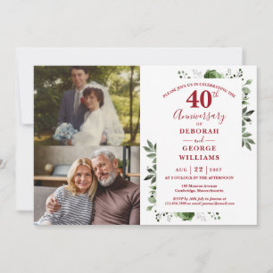 Blumiges 40. Hochzeitstag-Jubiläum Dann & Jetzt 2  Einladung