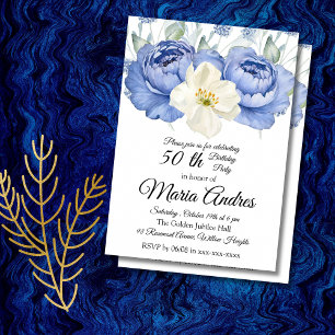 Blumiges 50. Geburtstags-Elegantes Wasserfarbdesig Einladung