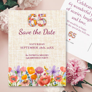 Blumiges 65. Geburtstags-Save-the-Date - 65 Elegan Ankündigungspostkarte