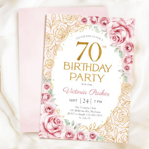 Blumiges 70. Geburtstags-Roségold Feminines Design Einladung