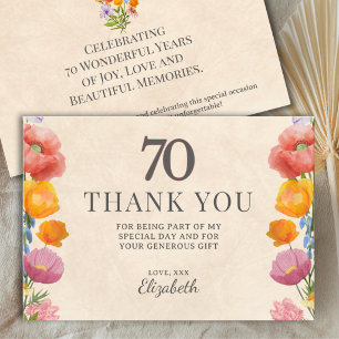 Blumiges 70. Geburtstagsjubiläum – Elegantes Garte Dankeskarte