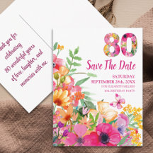Blumiges 80. Geburtstags-Save-the-Date - Chic 80 J