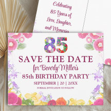Blumiges 85. Geburtstags-Save-The-Date Elegant