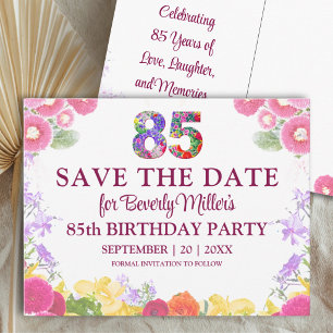 Blumiges 85. Geburtstags-Save-The-Date Elegant Ankündigungspostkarte