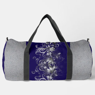 Blumiges abstraktes Blau & Grau Personalisiert  Duffle Bag