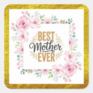 Blumiges "Beste Mutter überhaupt" – rosa Rosen & G Quadratischer Aufkleber
