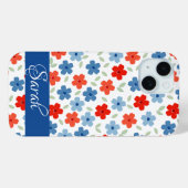 Blumiges Blau iPhone 15 Hülle (Rückseite (Horizontal))