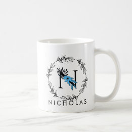 Blumiges Blaues Monogramm - Buchstabe N Kaffeetass Kaffeetasse