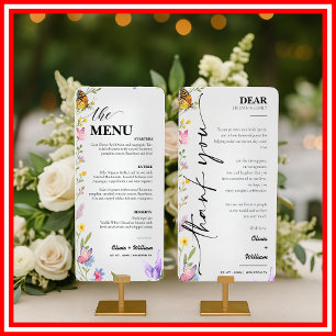 Blumiges Boho-Wildblumen-Hochzeitsmenü-Dankeskarte Menükarte