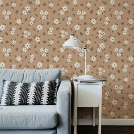 Blumiges Boho-Wildblumen-Tan-Braun Cottagecore Tapete